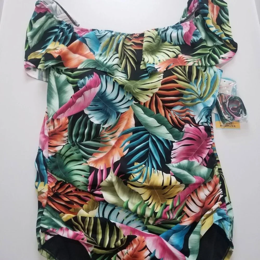 Swim Solutions Off the Shoulder Tummy Control One Piece Swimsuit Size 16